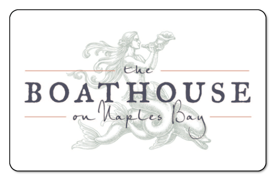 The Boathouse at Naples Bay logo on a white background with a light blue border